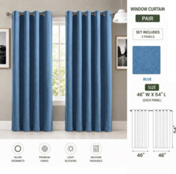 Aspire Homeware Blue Linen 100% Blackout Curtain - Thermal Insulated Eyelet Room Darkening Curtain Pair (W)117Cm X (D)137Cm - thumbnail 8