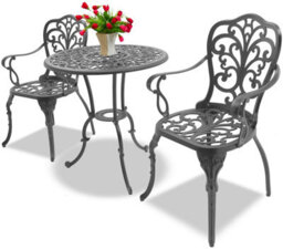 Centurion Supports Bangui Grey Garden And Patio Table And 2 Chairs Cast Aluminium Bistro Set - thumbnail 2