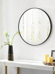 Songmics Round Mirror, 61 Cm Bathroom Mirror For Wall, Metal Frame, Easy To Install, Modern Wall Mirror, Ink Black - thumbnail 3