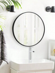 Songmics Round Mirror, 61 Cm Bathroom Mirror For Wall, Metal Frame, Easy To Install, Modern Wall Mirror, Ink Black - thumbnail 1