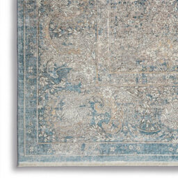 Cream Blue Luxurious Traditional Bordered Floral Rug Easy To Clean Living Room And Bedroom-300Cm X 381Cm - thumbnail 5
