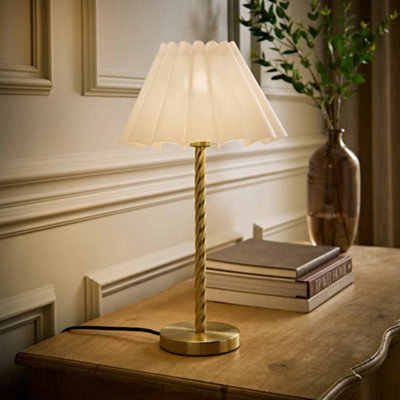 Valuelights Maura White Scallop Pleated Tapered Shade Brushed Gold Twist Table Lamp - image 1