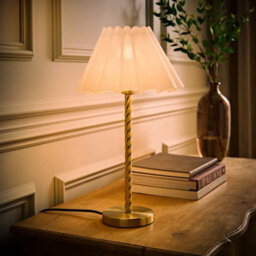Valuelights Maura White Scallop Pleated Tapered Shade Brushed Gold Twist Table Lamp - thumbnail 2