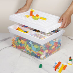 Greentainer Stackable Plastic Storage Bin With Removable Tray In White For Toy Brick And Puzzle Board Organizer - thumbnail 8