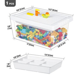 Greentainer Stackable Plastic Storage Bin With Removable Tray In White For Toy Brick And Puzzle Board Organizer - thumbnail 2