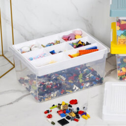 Greentainer Stackable Plastic Storage Bin With Removable Tray In White For Toy Brick And Puzzle Board Organizer - thumbnail 3