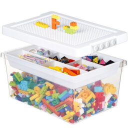 Greentainer Stackable Plastic Storage Bin With Removable Tray In White For Toy Brick And Puzzle Board Organizer - thumbnail 1