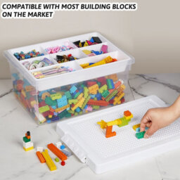 Greentainer Stackable Plastic Storage Bin With Removable Tray In White For Toy Brick And Puzzle Board Organizer - thumbnail 6