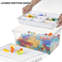 Greentainer Stackable Plastic Storage Bin With Removable Tray In White For Toy Brick And Puzzle Board Organizer - thumbnail 5