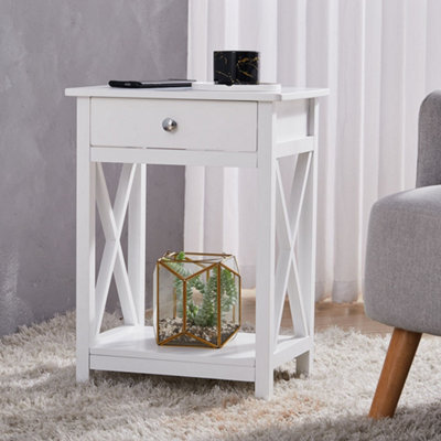 Living And Home White Wooden One Drawer Bedside Table For Living Room 40Cm W X 30Cm D X 55.5Cm H - image 1