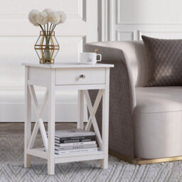 Living And Home White Wooden One Drawer Bedside Table For Living Room 40Cm W X 30Cm D X 55.5Cm H - thumbnail 2