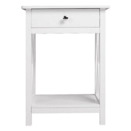 Living And Home White Wooden One Drawer Bedside Table For Living Room 40Cm W X 30Cm D X 55.5Cm H - thumbnail 3