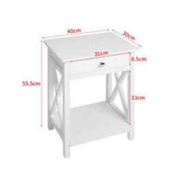 Living And Home White Wooden One Drawer Bedside Table For Living Room 40Cm W X 30Cm D X 55.5Cm H - thumbnail 7