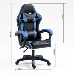 Home Treats Gaming Chair Blue Recliner With Adjustable Height Lumbar Support Padded Cushion Racing Bucket Seat - thumbnail 3