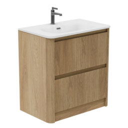 Plum&clay Isla Ribbed Fluted Oak Wood 2 Drawer Freestanding Bathroom Vanity Unit & White Basin Set (W)800mm - thumbnail 1
