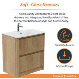 Plum&clay Isla Ribbed Fluted Oak Wood 2 Drawer Freestanding Bathroom Vanity Unit & White Basin Set (W)800mm - thumbnail 4