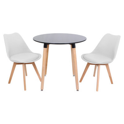 Life Interiors Halo Round Dining Set With Black Table And 2 White Chairs - image 1