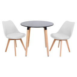 Life Interiors Halo Round Dining Set With Black Table And 2 White Chairs - thumbnail 2