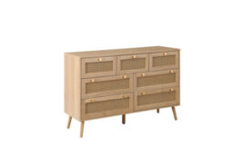 Birlea Brown Oak Chest Of 7 Drawers Rattan Mid Century Modern - thumbnail 6