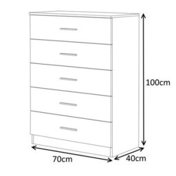 Reflect 5 Drawer Chest - Black Gloss & Black Oak - Modern Vertical Bedroom Storage Unit - H: 100Cm X W: 70Cm X D: 40Cm - thumbnail 6