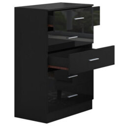 Reflect 5 Drawer Chest - Black Gloss & Black Oak - Modern Vertical Bedroom Storage Unit - H: 100Cm X W: 70Cm X D: 40Cm - thumbnail 5