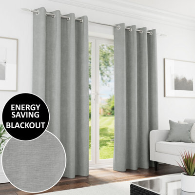Enhanced Living Knightsbridge 100% Blackout, Thermal Grey Curtains With Eyelet Header (Pair) - 90X90 Inch (229X229Cm) - image 1