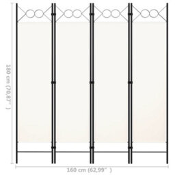 Berkfield 4-Panel Room Divider Cream White 160X180 Cm - thumbnail 6