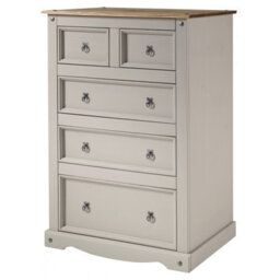 Mercers Furniture Corona Grey Wax 2+3 Chest Of 5 Drawers Solid Pine With Mexican Styling - thumbnail 1