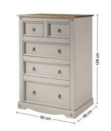 Mercers Furniture Corona Grey Wax 2+3 Chest Of 5 Drawers Solid Pine With Mexican Styling - thumbnail 4
