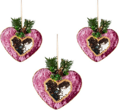 Shatchi Pink Burgundy Heart 16.5Cm - Christmas Tree Hanging Decorations Ornaments Fairy Tale Themed,3Pcs - image 1