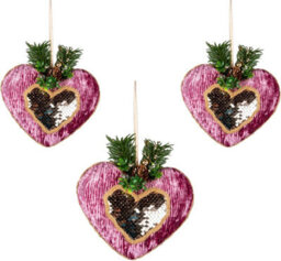Shatchi Pink Burgundy Heart 16.5Cm - Christmas Tree Hanging Decorations Ornaments Fairy Tale Themed,3Pcs - thumbnail 1