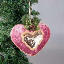 Shatchi Pink Burgundy Heart 16.5Cm - Christmas Tree Hanging Decorations Ornaments Fairy Tale Themed,3Pcs - thumbnail 5