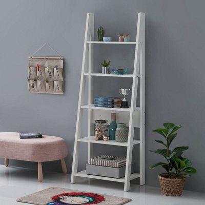 Timber Art Design Riva Retro 5 Tier Ladder Bookcase Shelving Shelf Display Unit White - image 1