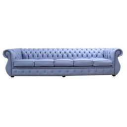 Chesterfield Handmade 5 Seater Shelly Iceblast Blue Leather Sofa In Kimberley Style