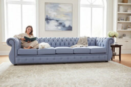 Chesterfield Handmade 5 Seater Shelly Iceblast Blue Leather Sofa In Kimberley Style - thumbnail 3