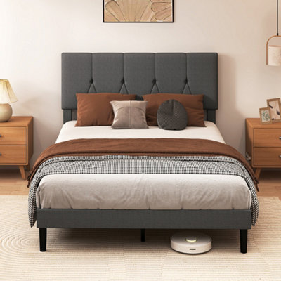 Levede Double Bed Frame Upholstered Linen Fabric Wooden Slats With Headboard - image 1