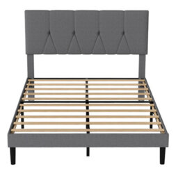 Levede Double Bed Frame Upholstered Linen Fabric Wooden Slats With Headboard - thumbnail 3