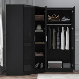 Reflect 2Pc Wardrobe Bundle - 2 Door Corner + 2 Door Mirror - Black Gloss & Black Oak - H: 180Cm X W: 179Cm X D: 103Cm - thumbnail 4
