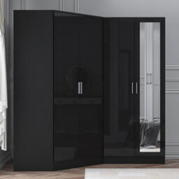 Reflect 2Pc Wardrobe Bundle - 2 Door Corner + 2 Door Mirror - Black Gloss & Black Oak - H: 180Cm X W: 179Cm X D: 103Cm - thumbnail 3