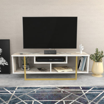 Decorotika Astona Tv Stand Tv Unit For Tvs Up To 55 Inch White Marble Effect And Gold - image 1