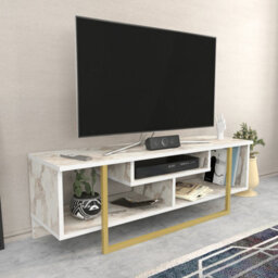 Decorotika Astona Tv Stand Tv Unit For Tvs Up To 55 Inch White Marble Effect And Gold - thumbnail 4