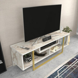 Decorotika Astona Tv Stand Tv Unit For Tvs Up To 55 Inch White Marble Effect And Gold - thumbnail 3