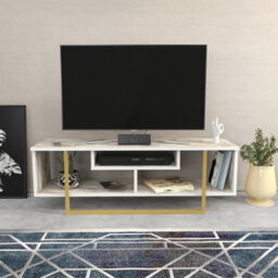 Decorotika Astona Tv Stand Tv Unit For Tvs Up To 55 Inch White Marble Effect And Gold