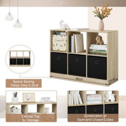 6 Cubes Wooden Bookcase Cabinet Storage Shelving Display Shelves Unit 3 Drawers - thumbnail 4