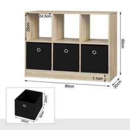 6 Cubes Wooden Bookcase Cabinet Storage Shelving Display Shelves Unit 3 Drawers - thumbnail 2