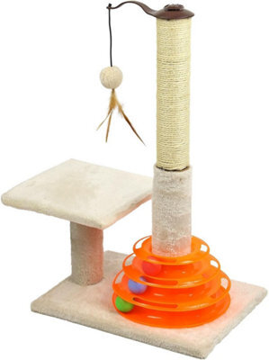 "25"" Cats Scratcher With Soft Smooth Plush Carpet - Kitten Scratch Post Indoor With Sisal Pole - With Playful Cat Track Toy Balls" - image 1