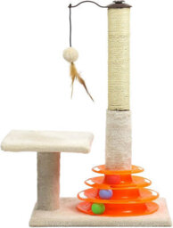 "25"" Cats Scratcher With Soft Smooth Plush Carpet - Kitten Scratch Post Indoor With Sisal Pole - With Playful Cat Track Toy Balls" - thumbnail 3