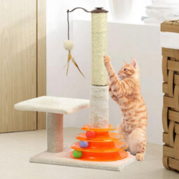 "25"" Cats Scratcher With Soft Smooth Plush Carpet - Kitten Scratch Post Indoor With Sisal Pole - With Playful Cat Track Toy Balls" - thumbnail 6