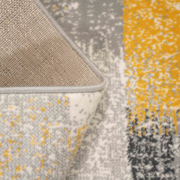 Loomed Yellow Ochre Grey Distressed Striped Block Living Room Rug 190X280Cm - thumbnail 4