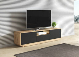 Arte Sleek Aston 39 Tv Cabinet 180Cm - Black Matt & Oak Torus: Stylish Entertainment Solution For Modern Living Spaces - thumbnail 2